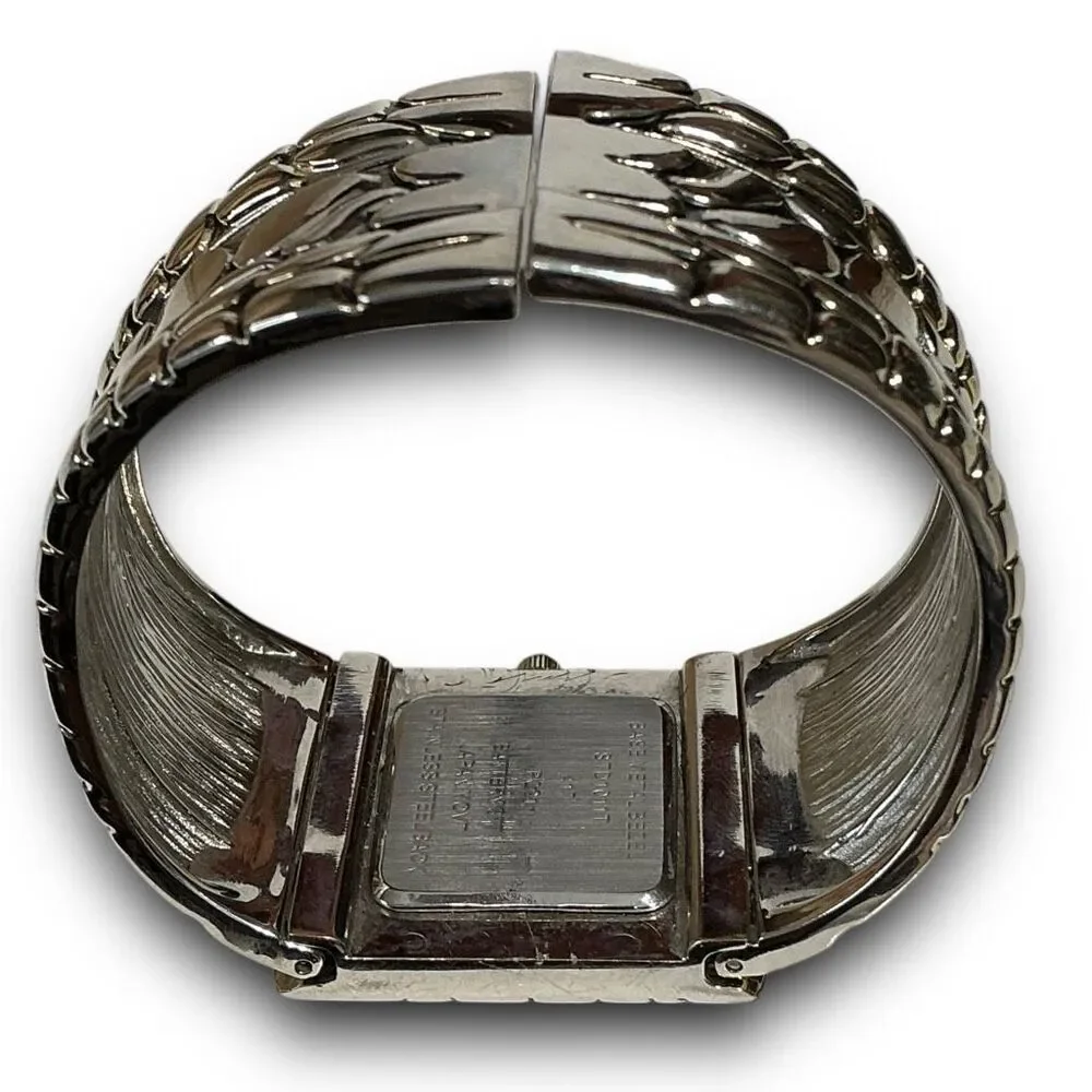Y2K Vintage Quartz Two Tone Bezel Square Face Bangle Cuff Watch